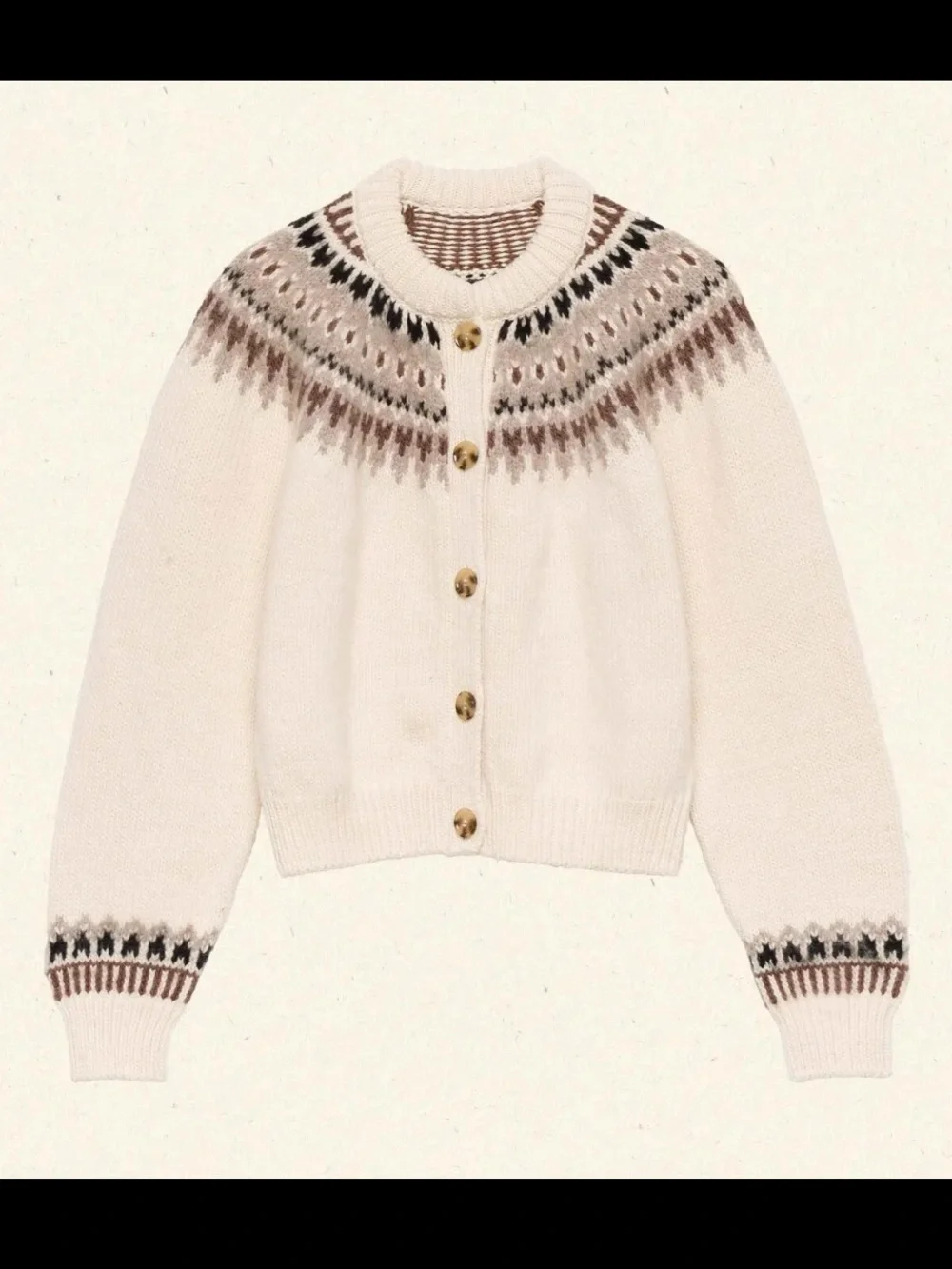 NWT Doen Clarke Wool Alpaca Button Cardigan Knit Sweater Oatmeal Fair Isle Cream
